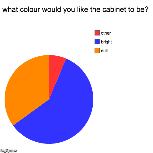 what colour would you like the cabinet to be? | dull, bright , other | image tagged in funny,pie charts | made w/ Imgflip chart maker
