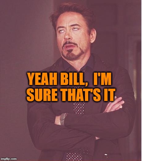 Face You Make Robert Downey Jr Meme | YEAH BILL,  I'M SURE THAT'S IT | image tagged in memes,face you make robert downey jr | made w/ Imgflip meme maker