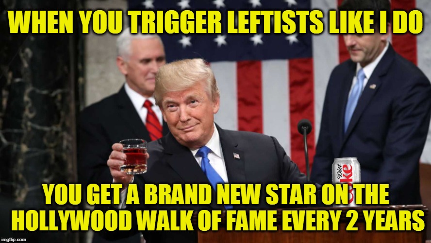 To Austin and James, Thanks for the New Stars | WHEN YOU TRIGGER LEFTISTS LIKE I DO; YOU GET A BRAND NEW STAR ON THE HOLLYWOOD WALK OF FAME EVERY 2 YEARS | image tagged in get me a coke please | made w/ Imgflip meme maker