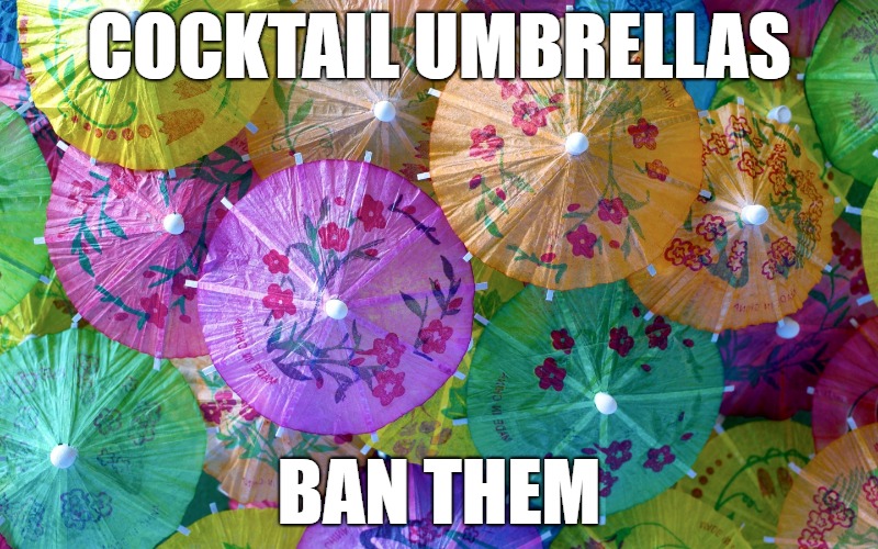 Ban Cocktail Umbrellas | COCKTAIL UMBRELLAS; BAN THEM | image tagged in cocktail,umbrella,environment,save the earth | made w/ Imgflip meme maker