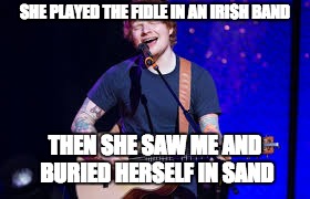 Galway Girl | SHE PLAYED THE FIDLE IN AN IRISH BAND; THEN SHE SAW ME AND BURIED HERSELF IN SAND | image tagged in ed sheeran | made w/ Imgflip meme maker