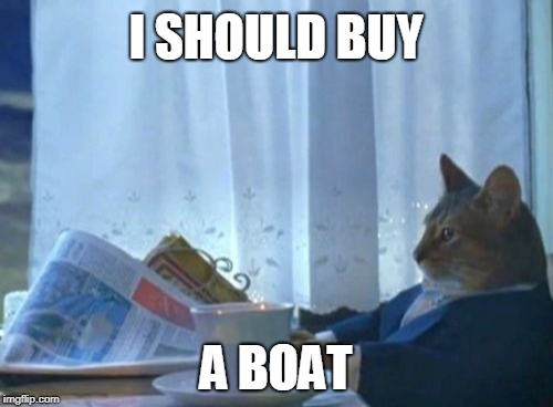 I Should Buy A Boat Cat Meme | I SHOULD BUY A BOAT | image tagged in memes,i should buy a boat cat | made w/ Imgflip meme maker