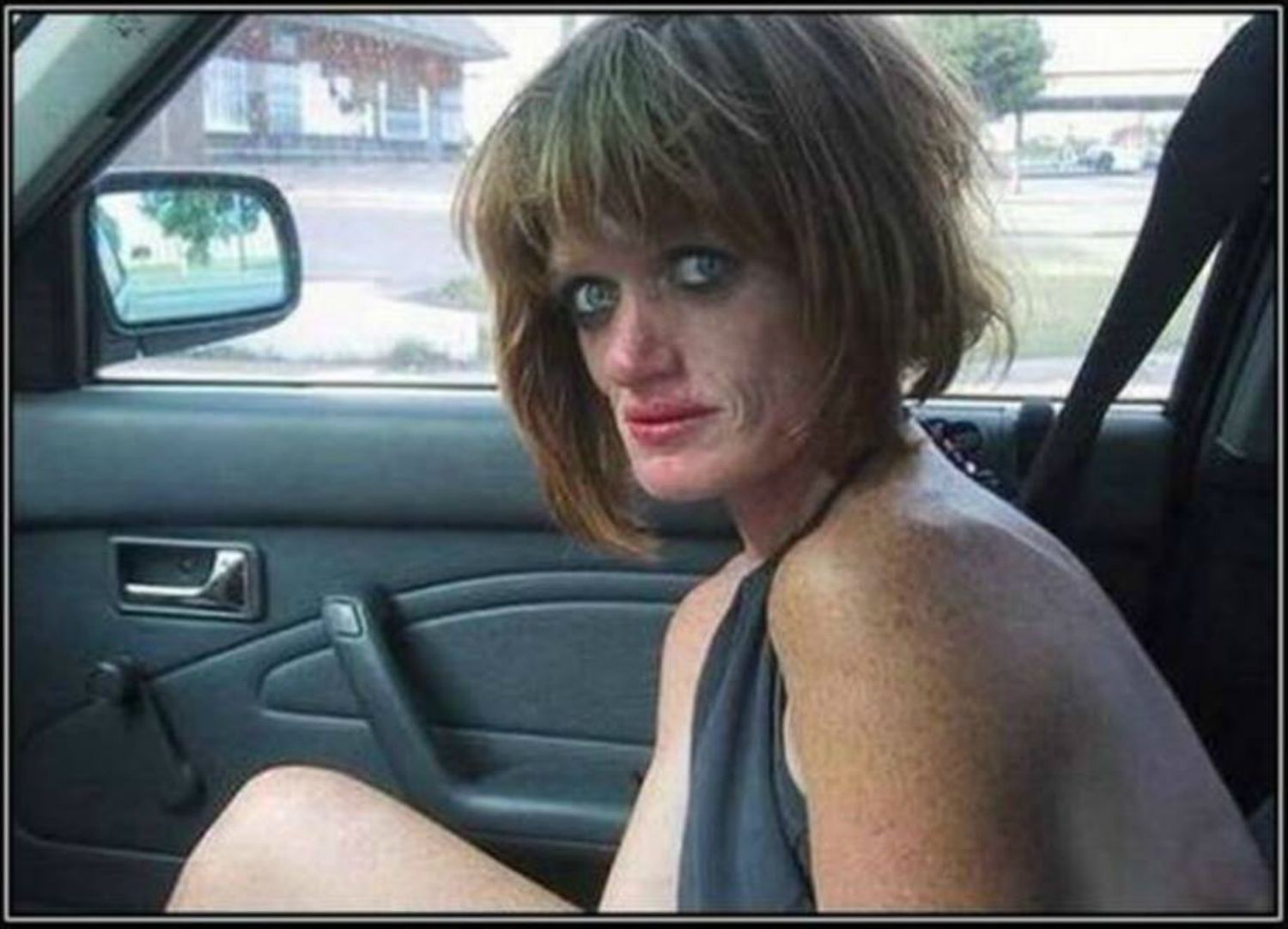 Ugly meth heroin addict Prostitute hoe in car Blank Meme Template