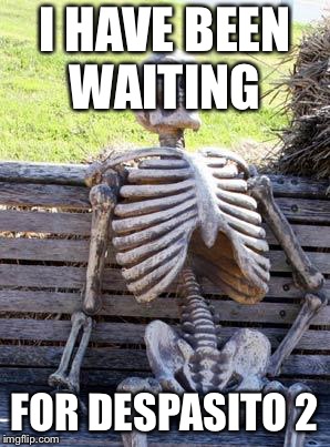Waiting Skeleton Meme | I HAVE BEEN WAITING; FOR DESPASITO 2 | image tagged in memes,waiting skeleton | made w/ Imgflip meme maker