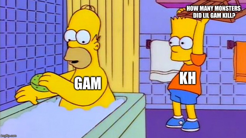 Bart Simpson chair | HOW MANY MONSTERS DID LIL GAM KILL? GAM; KH | image tagged in bart simpson chair | made w/ Imgflip meme maker