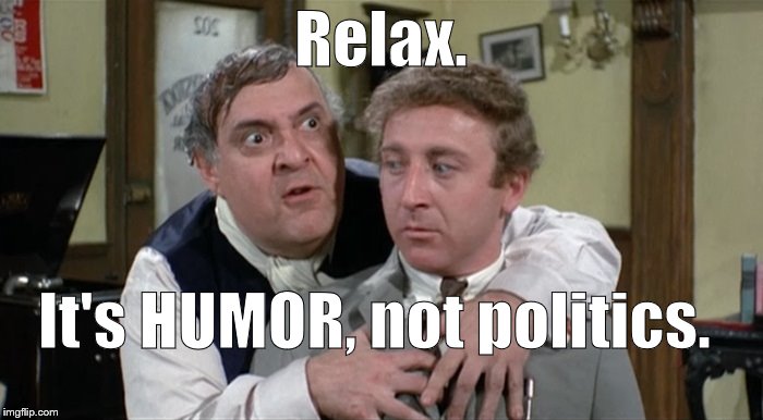 Bialistock & Bloom | Relax. It's HUMOR, not politics. | image tagged in bialistock  bloom | made w/ Imgflip meme maker