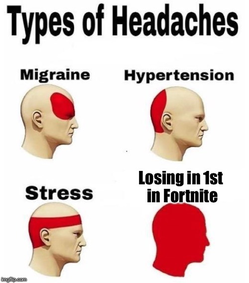Types of headaches | Losing in 1st in Fortnite | image tagged in types of headaches | made w/ Imgflip meme maker