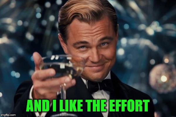 Leonardo Dicaprio Cheers Meme | AND I LIKE THE EFFORT | image tagged in memes,leonardo dicaprio cheers | made w/ Imgflip meme maker