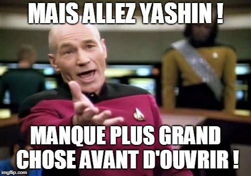 Picard Wtf Meme | MAIS ALLEZ YASHIN ! MANQUE PLUS GRAND CHOSE AVANT D'OUVRIR ! | image tagged in memes,picard wtf | made w/ Imgflip meme maker
