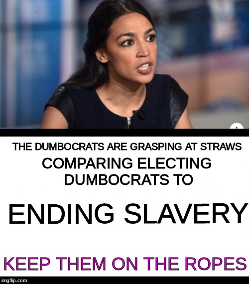 THE DUMBOCRATS ARE GRASPING AT STRAWS; COMPARING ELECTING DUMBOCRATS TO; ENDING SLAVERY; KEEP THEM ON THE ROPES | image tagged in democrats,slavery | made w/ Imgflip meme maker
