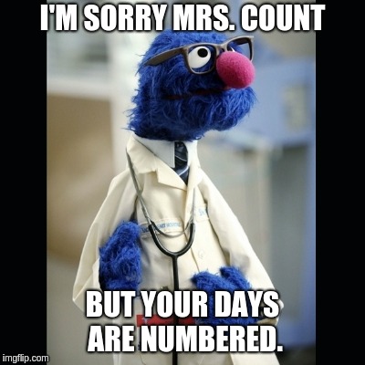 Grover. | I'M SORRY MRS. COUNT; BUT YOUR DAYS ARE NUMBERED. | image tagged in grover | made w/ Imgflip meme maker