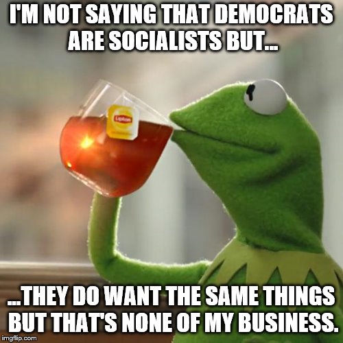 But That's None Of My Business Meme | I'M NOT SAYING THAT DEMOCRATS ARE SOCIALISTS BUT... ...THEY DO WANT THE SAME THINGS BUT THAT'S NONE OF MY BUSINESS. | image tagged in memes,but thats none of my business,kermit the frog | made w/ Imgflip meme maker
