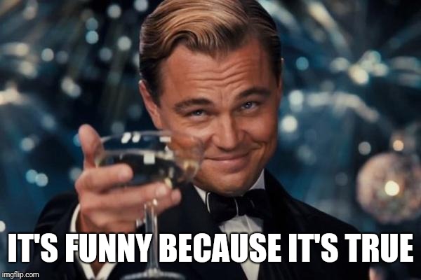 Leonardo Dicaprio Cheers Meme | IT'S FUNNY BECAUSE IT'S TRUE | image tagged in memes,leonardo dicaprio cheers | made w/ Imgflip meme maker