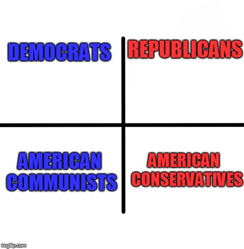 Blank Starter Pack | REPUBLICANS; DEMOCRATS; AMERICAN  CONSERVATIVES; AMERICAN COMMUNISTS | image tagged in memes,blank starter pack | made w/ Imgflip meme maker