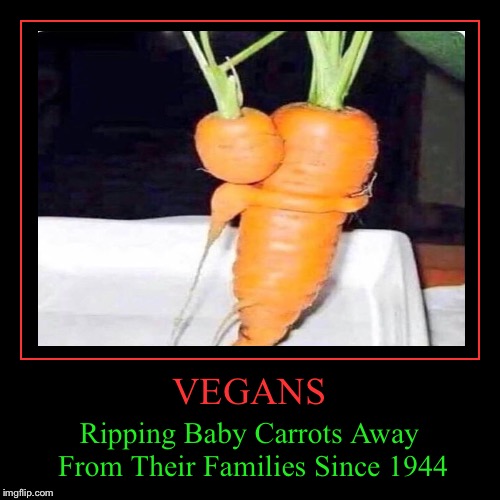 #Carrot Lives Matter  | VEGANS | Ripping Baby Carrots Away From Their Families Since 1944 | image tagged in funny,demotivationals,lol,lynch1979,veganism | made w/ Imgflip demotivational maker