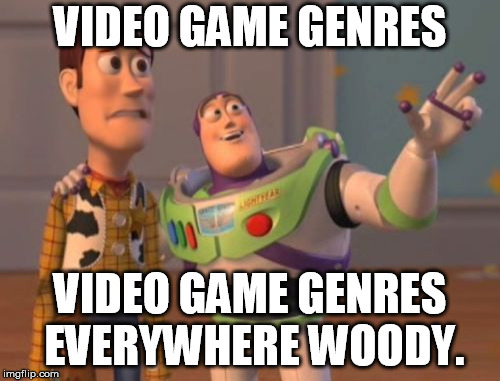 X, X Everywhere Meme | VIDEO GAME GENRES; VIDEO GAME GENRES EVERYWHERE WOODY. | image tagged in memes,x x everywhere | made w/ Imgflip meme maker