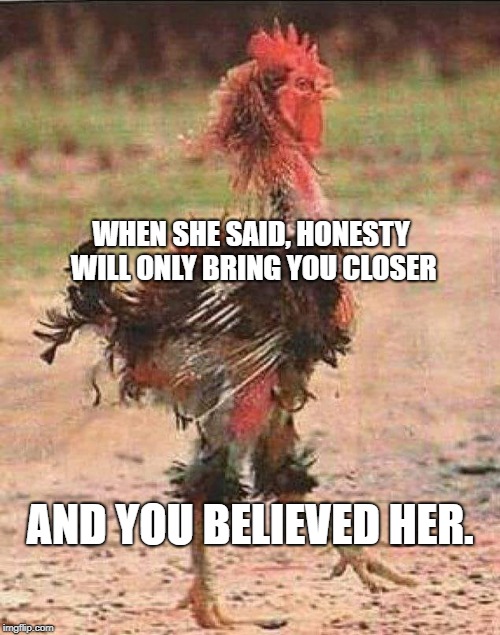 Can we be honest here? | WHEN SHE SAID, HONESTY WILL ONLY BRING YOU CLOSER; AND YOU BELIEVED HER. | image tagged in thoroughly modern marriage,angry fighting married couple husband  wife,difference between men and women,children,love,donald tru | made w/ Imgflip meme maker