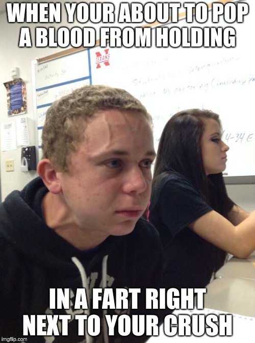 Hold fart | WHEN YOUR ABOUT TO POP A BLOOD FROM HOLDING; IN A FART RIGHT NEXT TO YOUR CRUSH | image tagged in hold fart | made w/ Imgflip meme maker