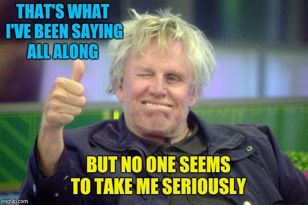 Gary Busey | THAT'S WHAT I'VE BEEN SAYING ALL ALONG BUT NO ONE SEEMS TO TAKE ME SERIOUSLY | image tagged in gary busey | made w/ Imgflip meme maker
