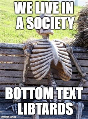 Waiting Skeleton Meme | WE LIVE IN A SOCIETY; BOTTOM TEXT LIBTARDS | image tagged in memes,waiting skeleton | made w/ Imgflip meme maker