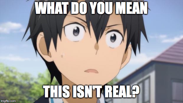 Kirito Reaction | WHAT DO YOU MEAN; THIS ISN'T REAL? | image tagged in kirito reaction | made w/ Imgflip meme maker
