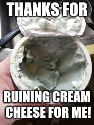 THANKS FOR; RUINING CREAM CHEESE FOR ME! | image tagged in ruining cream cheese | made w/ Imgflip meme maker