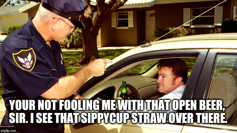 Traffic stop | YOUR NOT FOOLING ME WITH THAT OPEN BEER, SIR. I SEE THAT SIPPYCUP STRAW OVER THERE. | image tagged in traffic stop | made w/ Imgflip meme maker