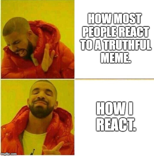 Tis The Truth | HOW MOST PEOPLE REACT TO A TRUTHFUL MEME. HOW I REACT. | image tagged in drake hotline approves,truth | made w/ Imgflip meme maker