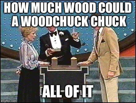 Richard Dawson Family Feud | HOW MUCH WOOD COULD A WOODCHUCK CHUCK; ALL OF IT | image tagged in richard dawson family feud | made w/ Imgflip meme maker