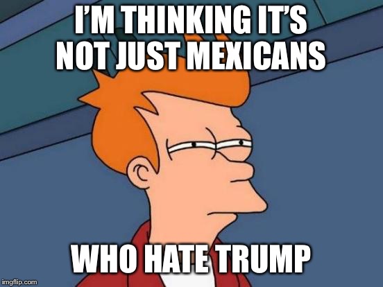 Futurama Fry Meme | I’M THINKING IT’S NOT JUST MEXICANS WHO HATE TRUMP | image tagged in memes,futurama fry | made w/ Imgflip meme maker