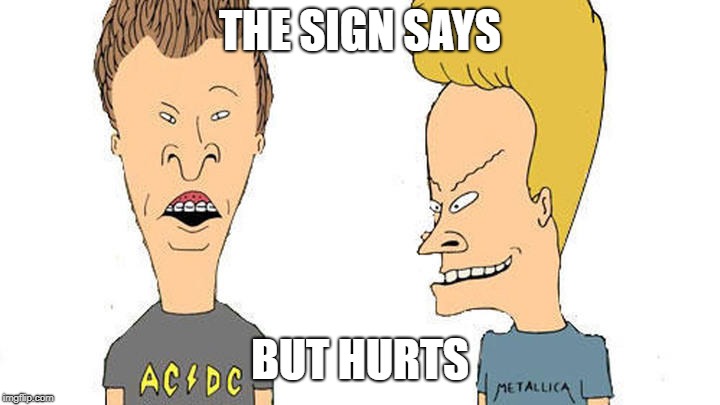 Beavis & Butthead | THE SIGN SAYS BUT HURTS | image tagged in beavis  butthead | made w/ Imgflip meme maker