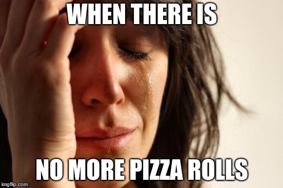 First World Problems Meme | WHEN THERE IS; NO MORE PIZZA ROLLS | image tagged in memes,first world problems | made w/ Imgflip meme maker