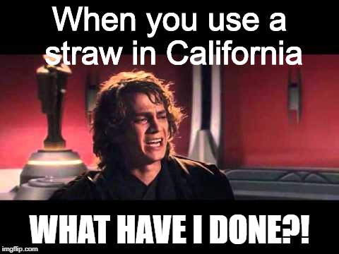 First post | When you use a straw in California; WHAT HAVE I DONE?! | image tagged in anakin what have i done | made w/ Imgflip meme maker