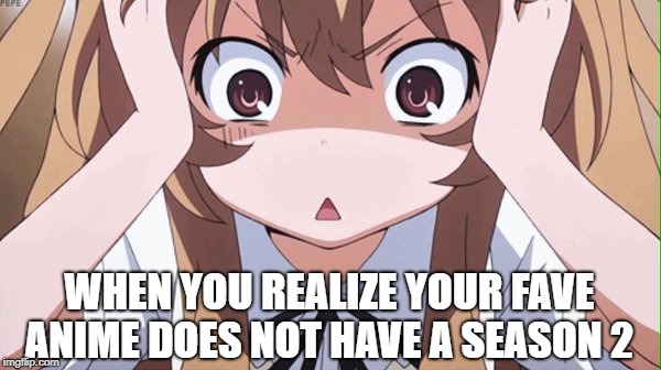 anime realization | WHEN YOU REALIZE YOUR FAVE ANIME DOES NOT HAVE A SEASON 2 | image tagged in anime realization | made w/ Imgflip meme maker