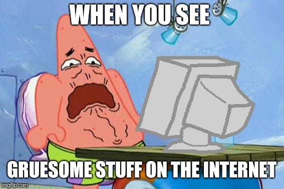 Patrick Star Internet Disgust | WHEN YOU SEE; GRUESOME STUFF ON THE INTERNET | image tagged in patrick star internet disgust,memes | made w/ Imgflip meme maker