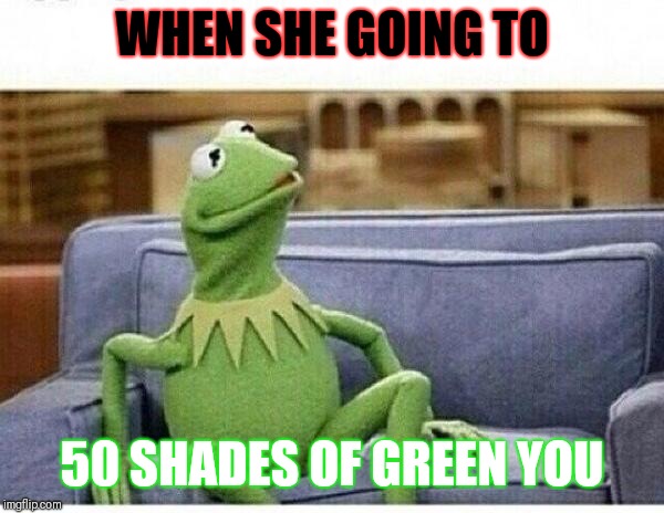 KERMIT | WHEN SHE GOING TO; 50 SHADES OF GREEN YOU | image tagged in kermit | made w/ Imgflip meme maker