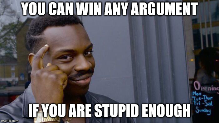 Roll Safe Think About It Meme | YOU CAN WIN ANY ARGUMENT; IF YOU ARE STUPID ENOUGH | image tagged in memes,roll safe think about it | made w/ Imgflip meme maker