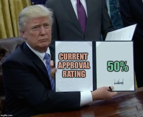 Real Facts | CURRENT APPROVAL RATING; 50% | image tagged in memes,trump bill signing,https//wwwfactcheckorg/2018/04/presidential-approval-numbers/,badala,merry memes | made w/ Imgflip meme maker