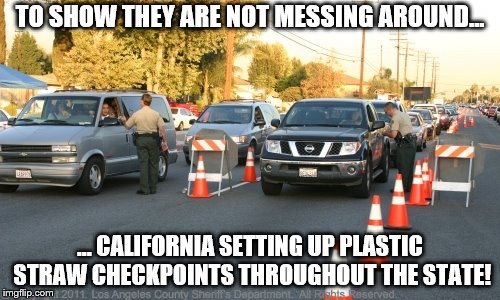 TO SHOW THEY ARE NOT MESSING AROUND... … CALIFORNIA SETTING UP PLASTIC STRAW CHECKPOINTS THROUGHOUT THE STATE! | made w/ Imgflip meme maker