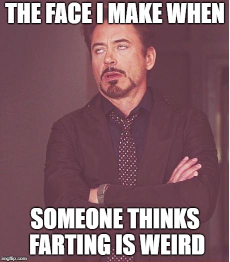 Face You Make Robert Downey Jr Meme | THE FACE I MAKE WHEN; SOMEONE THINKS FARTING IS WEIRD | image tagged in memes,face you make robert downey jr | made w/ Imgflip meme maker