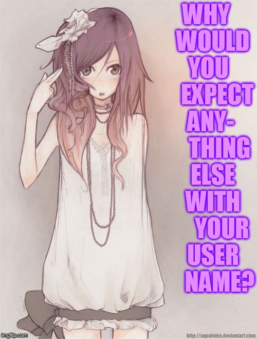 WHY   WOULD   YOU       EXPECT  ANY-      THING   ELSE   WITH       YOUR   USER      NAME? | made w/ Imgflip meme maker