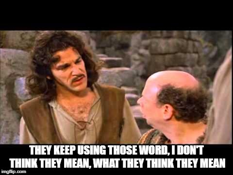 Inigo Montoya | THEY KEEP USING THOSE WORD, I DON'T THINK THEY MEAN, WHAT THEY THINK THEY MEAN | image tagged in inigo montoya | made w/ Imgflip meme maker