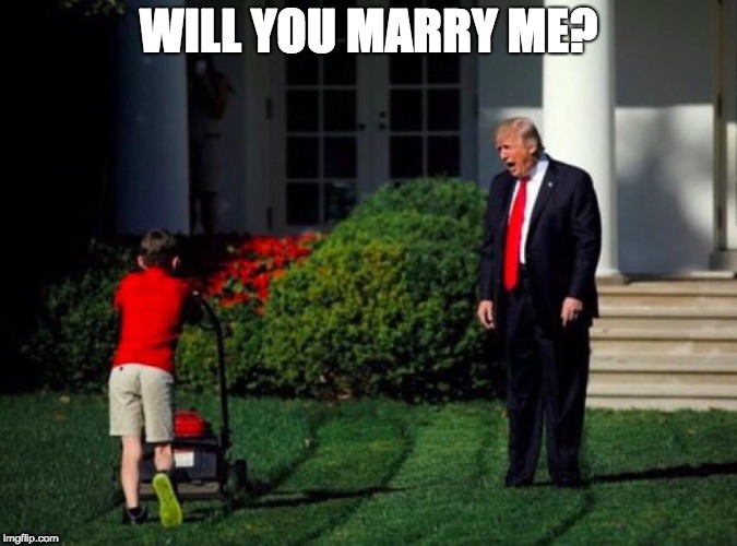 Trump Wants to Marry the Lawnmower Kid | WILL YOU MARRY ME? | image tagged in trump yells at lawnmower kid,marry,memes | made w/ Imgflip meme maker