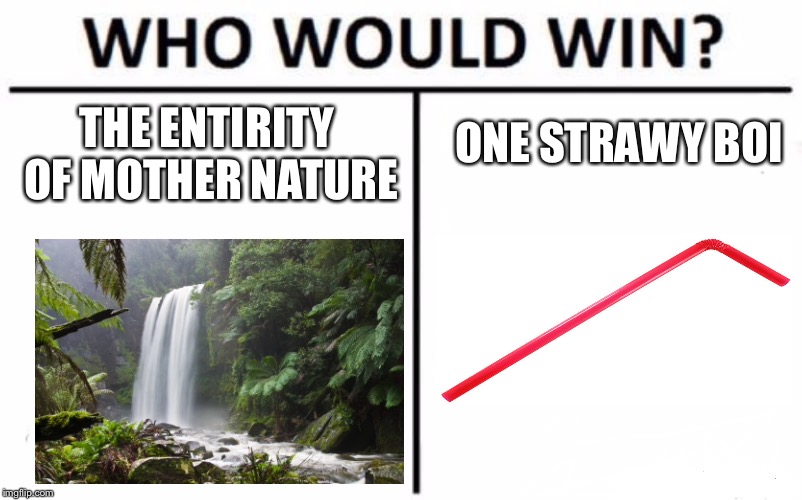 Aaahh another straw meme | ONE STRAWY BOI; THE ENTIRITY OF MOTHER NATURE | image tagged in memes,who would win,straw,straws,mother nature,california | made w/ Imgflip meme maker
