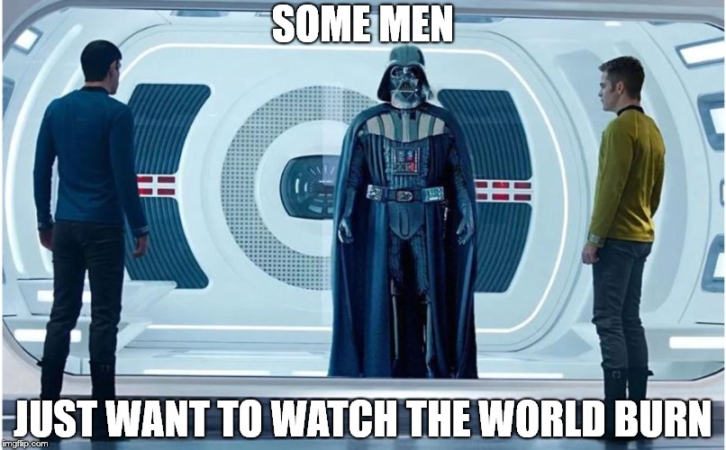 The Wrath of Vader | SOME MEN; JUST WANT TO WATCH THE WORLD BURN | image tagged in darth vader,star trek,star wars | made w/ Imgflip meme maker