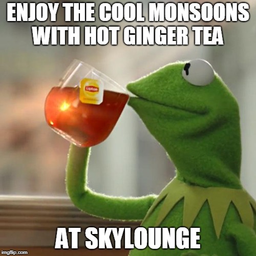 But That's None Of My Business Meme | ENJOY THE COOL MONSOONS WITH HOT GINGER TEA; AT SKYLOUNGE | image tagged in memes,but thats none of my business,kermit the frog | made w/ Imgflip meme maker