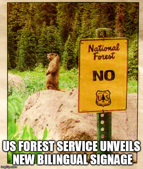 US FOREST SERVICE UNVEILS NEW BILINGUAL SIGNAGE | image tagged in bilingual sign | made w/ Imgflip meme maker