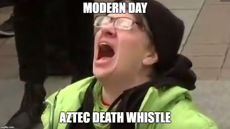 Screaming Liberal  | MODERN DAY; AZTEC DEATH WHISTLE | image tagged in screaming liberal | made w/ Imgflip meme maker