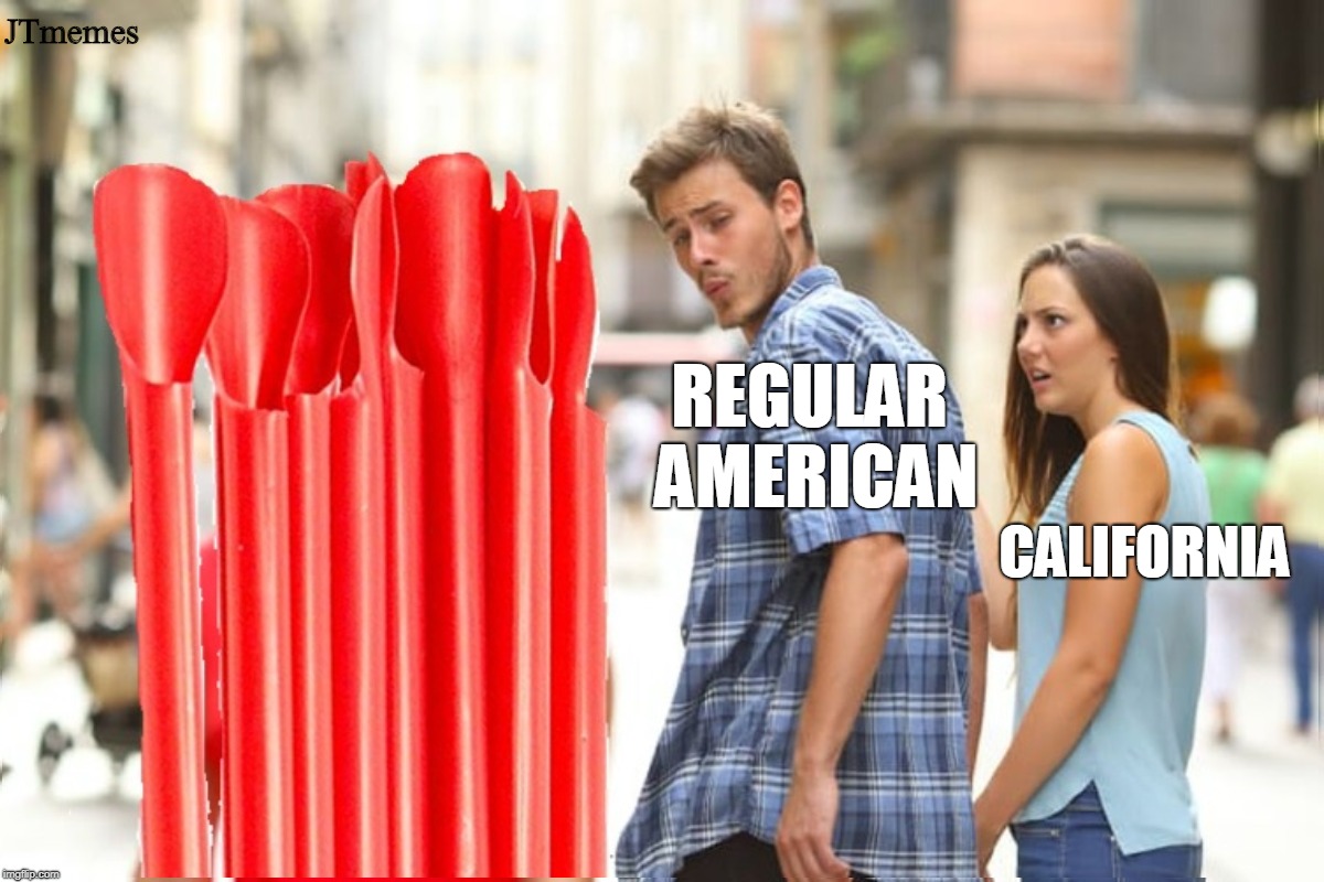 Insert Witty Title Here | JTmemes; REGULAR AMERICAN; CALIFORNIA | image tagged in california,straws,distracted boyfriend,american politics | made w/ Imgflip meme maker