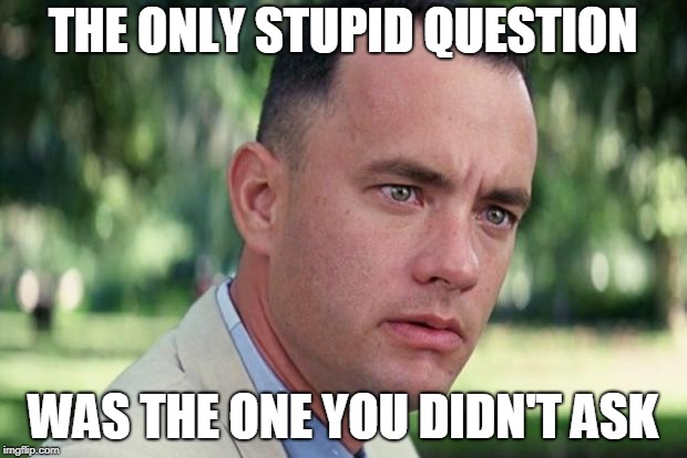 And Just Like That Meme | THE ONLY STUPID QUESTION; WAS THE ONE YOU DIDN'T ASK | image tagged in forrest gump | made w/ Imgflip meme maker